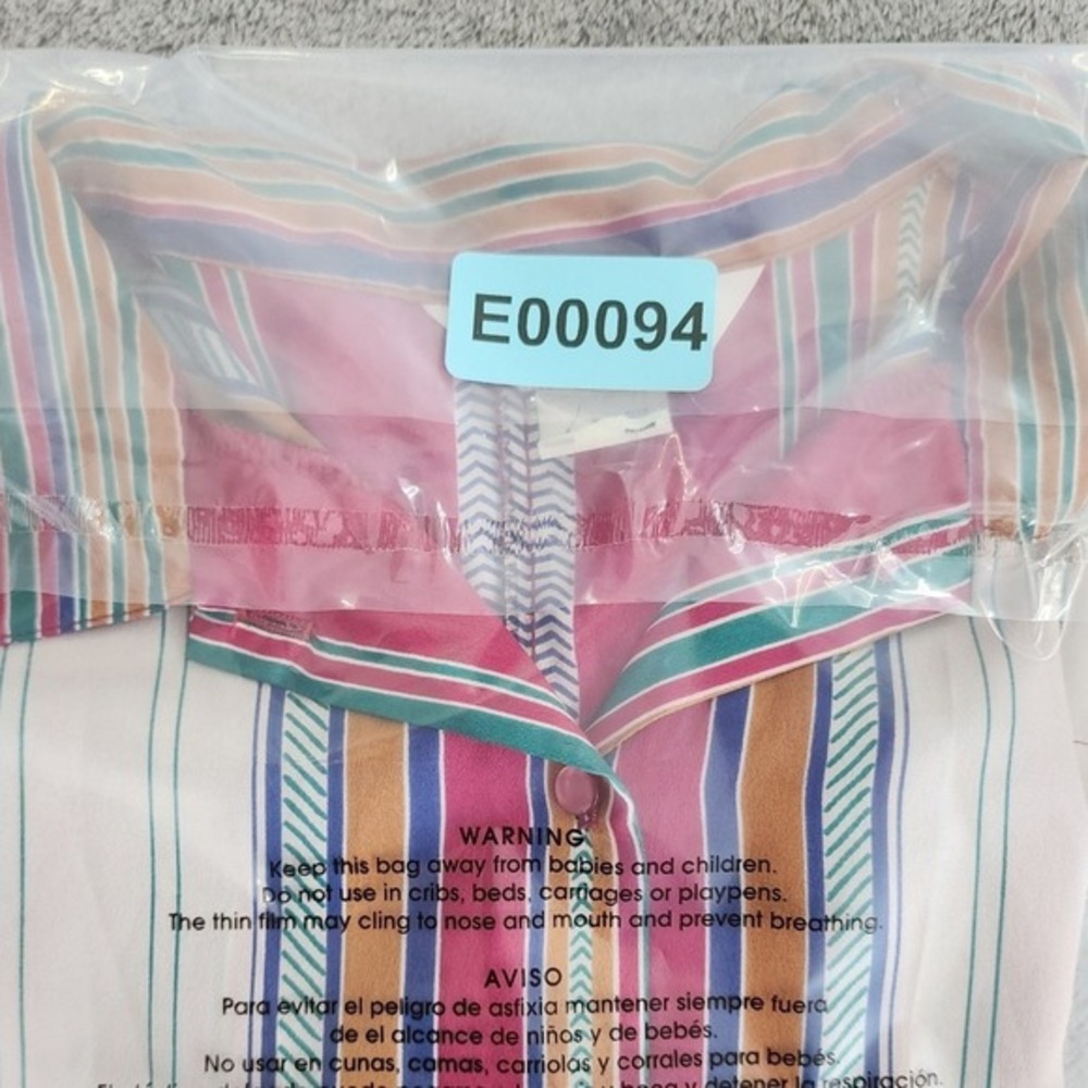 Vintage Its Gailord Top Womens L Multicolor Striped Button Down Balloon Sleeve - Picture 10 of 10